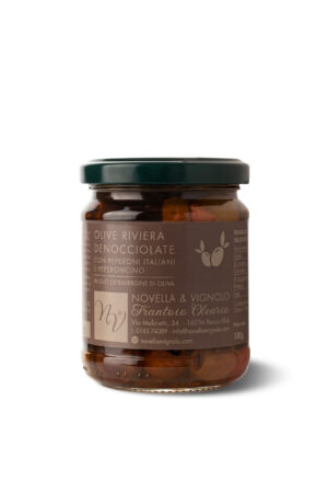 New Olive riviera denocciolate sott’olio extra vergine d’oliva con peperoni e peperoncino